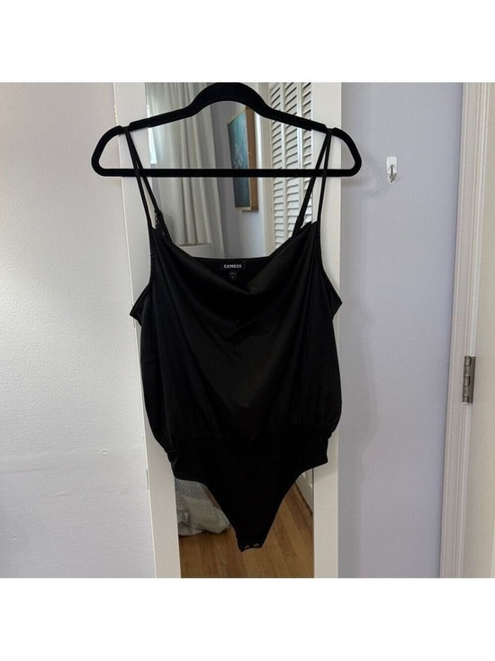 Express Tops - Express Black Draped Cowl Neck Bodysuit with Adjustable Straps